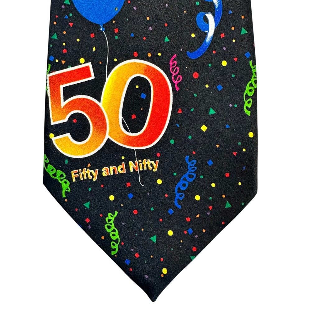Ralph Marlin Vintage 1999 Fifty and Nifty 50th Birthday Mens Tie Black Novelty